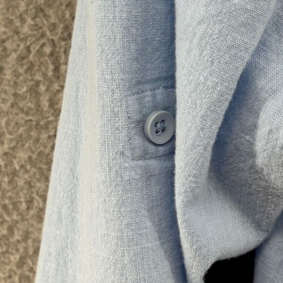 SAOVERE Linen Blend Button Up Collared Shirt Size Large Pale Blue Old Money - Picture 6 of 8